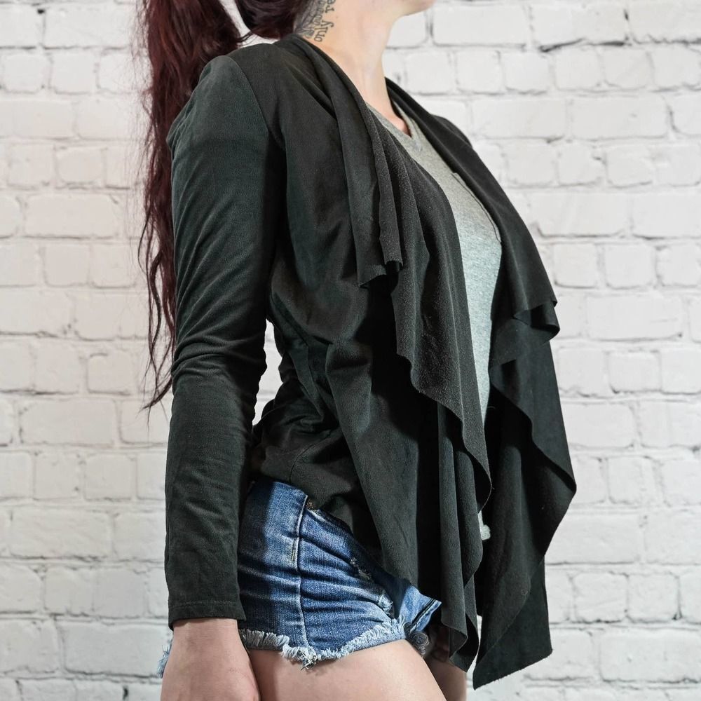 Les Amis Black Faux Suede Waterfall Cardigan